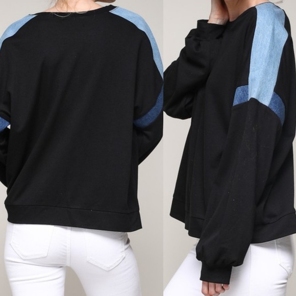 DENIM STRIPE CONTRAST BLACK TOP - Picture 4 of 6